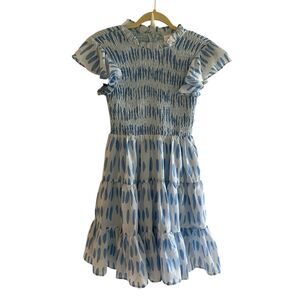 J Marie Blue Polka Dot Party Dress Women’s Sz XS Fit n Flare Twirl Short Smocked